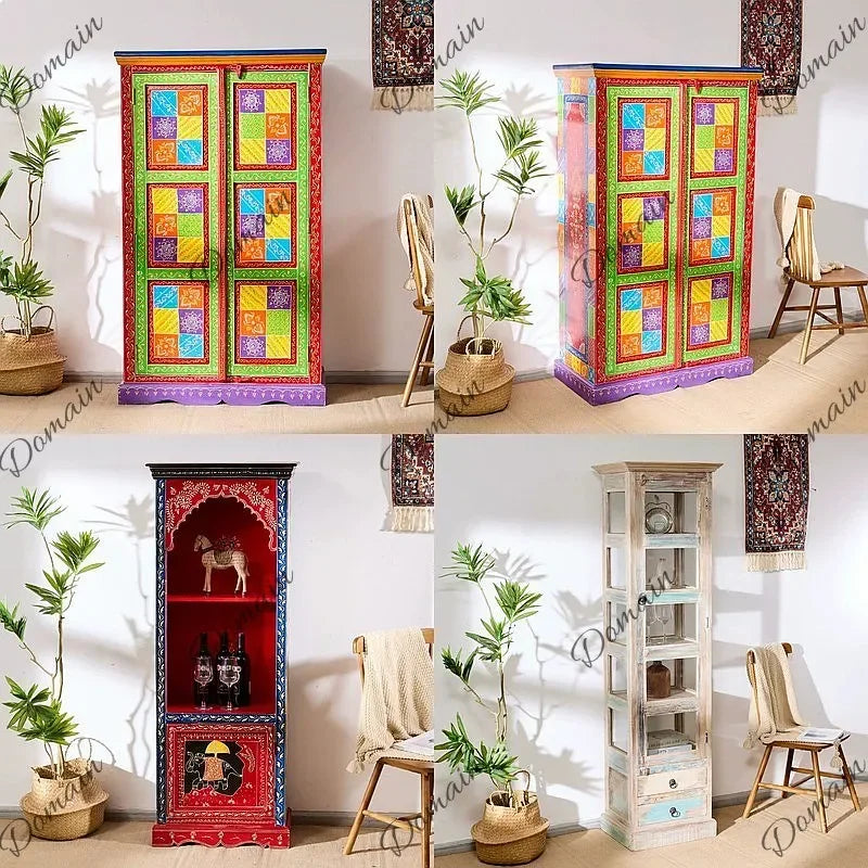 XB Southeast Asian Style Wooden Narrow Entryway Cabinet Room Divider Storage Shelf For Home Hallway