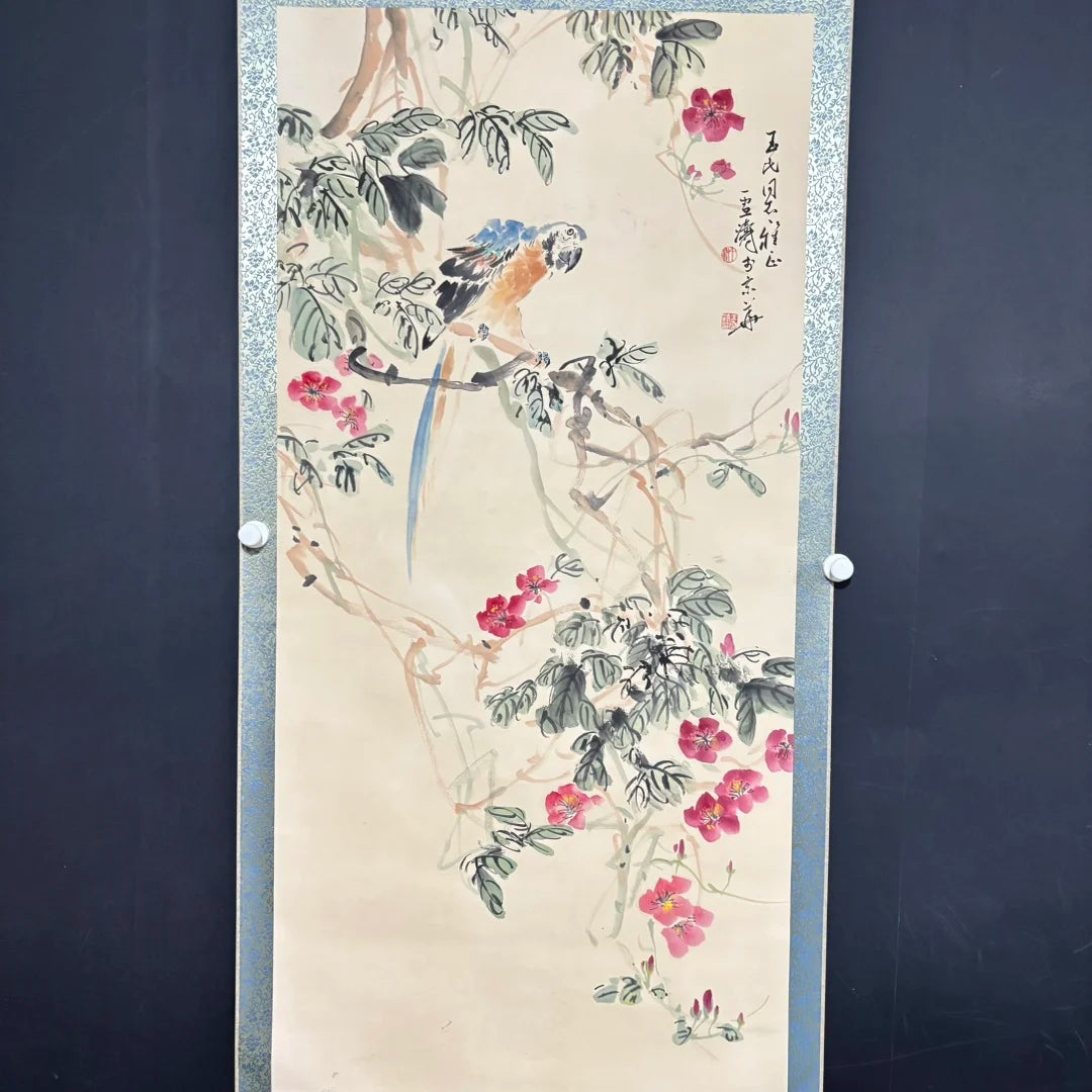 Original Hand-Painted Zhongtang Flower & Bird Painting by Wang Xuetao (One-of-a-Kind)