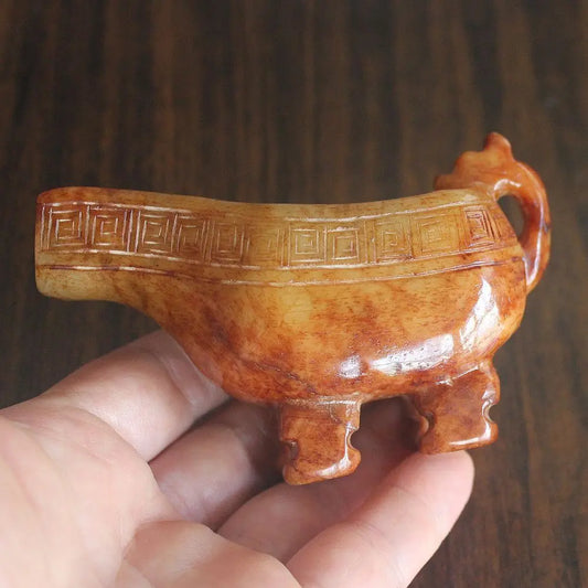 Chinese Antique Collectibles Chinese Old Jade Wine Glasses Decor  with Handle