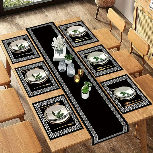 VIKAMA 5/7PC Juego de Manteles Individuales Geométricos de Lujo Bandera de Mesa Decoración de Restaurante Cafetería Arreglo de Banquete de Alta Gama