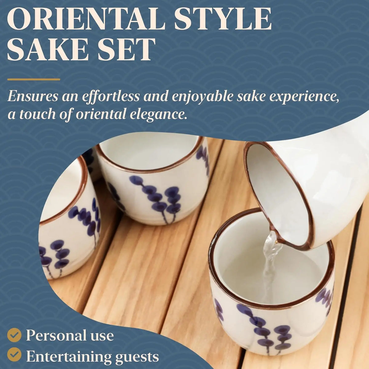 5-Piece Traditional Ceramic Sake Set – 1 Sake Carafe (Tokkuri) & 4 Cups (Ochoko)
