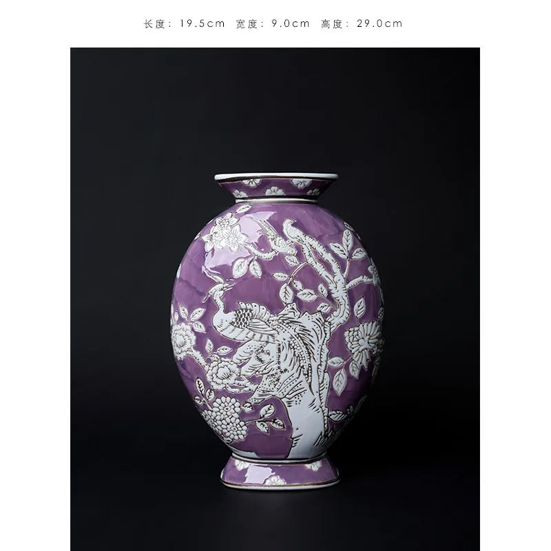 «Nirvana» Phoenix Relieve Jarrón Plano – Nueva Decoración China Asiática para el Hogar