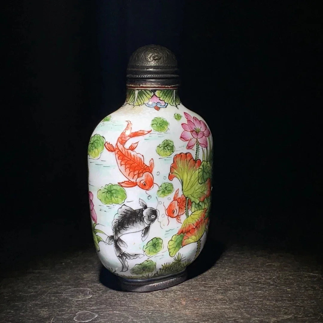 Chinese porcelain antiques collection Cloisonne enamel annual fish snuff bottle