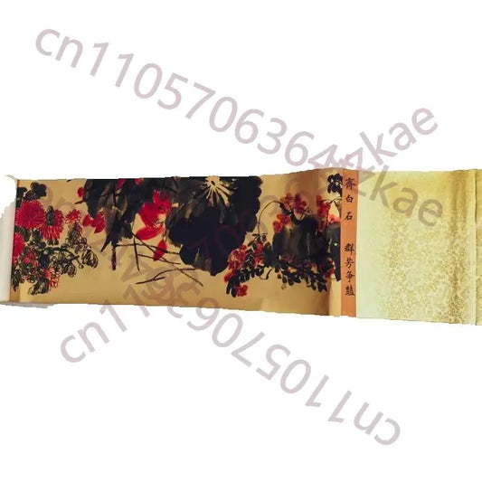 Alte chinesische Schriftrolle – Qi Baishi inspirierte Aquarellmalerei „Wettstreit der Blumen“