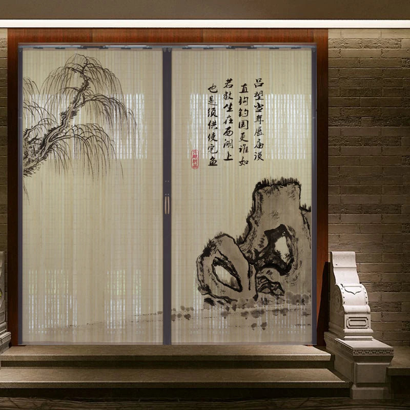 Partición deslizante de bambú impresa para puerta, biombo tradicional chino japonés, cortina deslizante, puerta para uso doméstico, divisor de ambientes, pantalla plegable