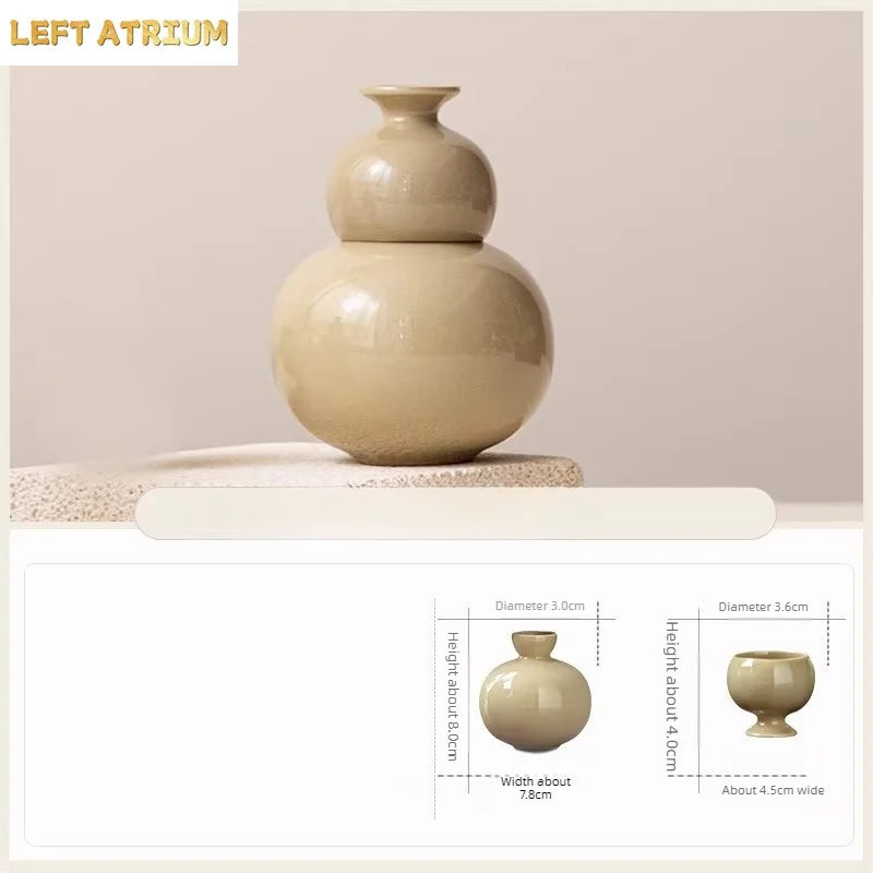Ceramic Gourd-Shaped Sake & Wine Set – Chinese-Style Hulu Carafe & Cups in Gift Box
