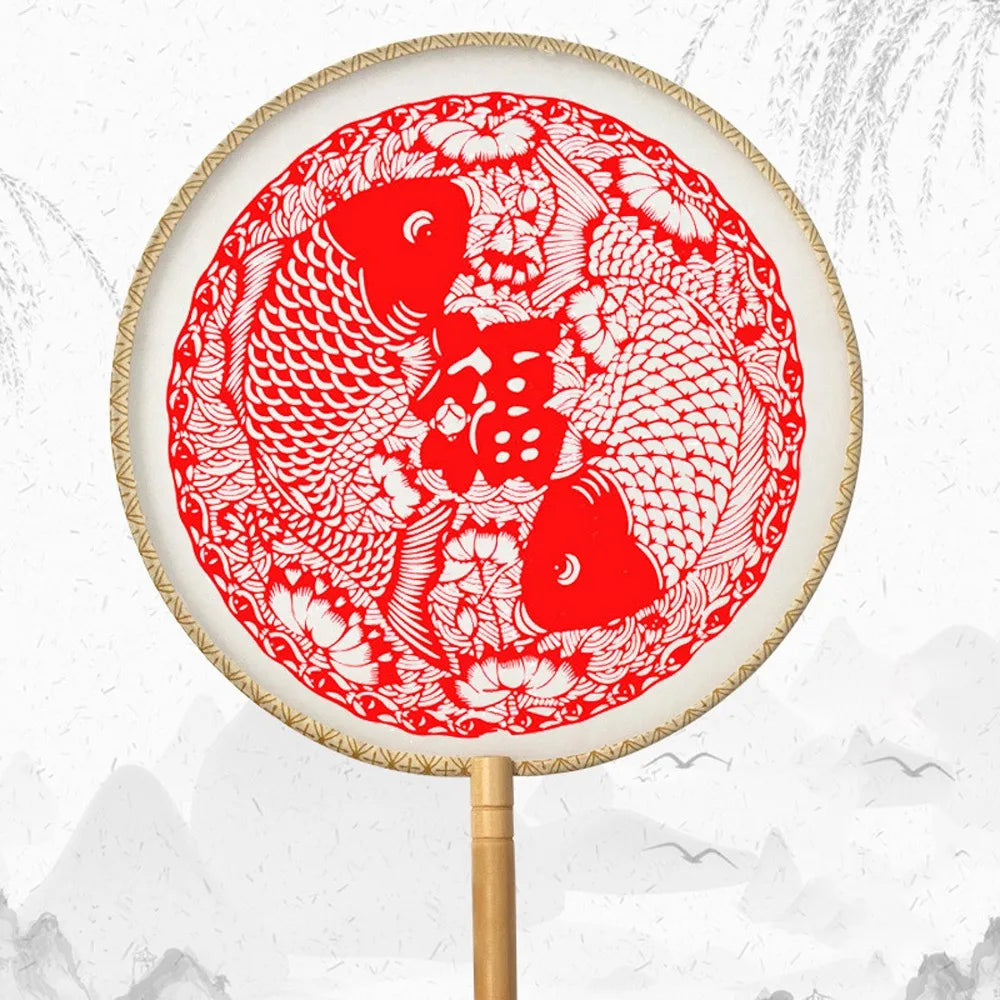 Chinese Paper-Cut Silk Hand Fan with Tassel