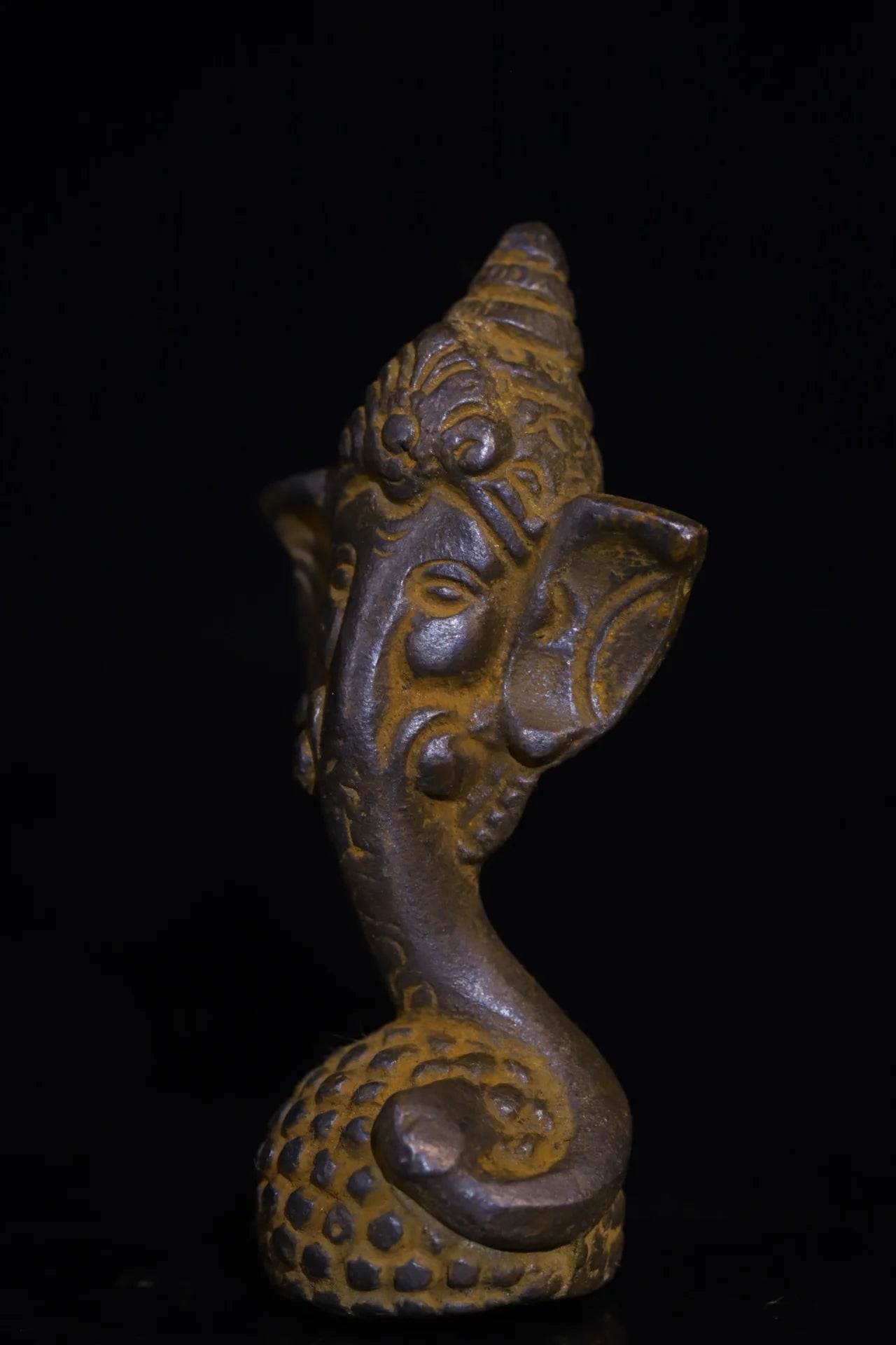 Tibetan Bronze Cinnabar Ganesha Elephant-Head Amulet (3")
