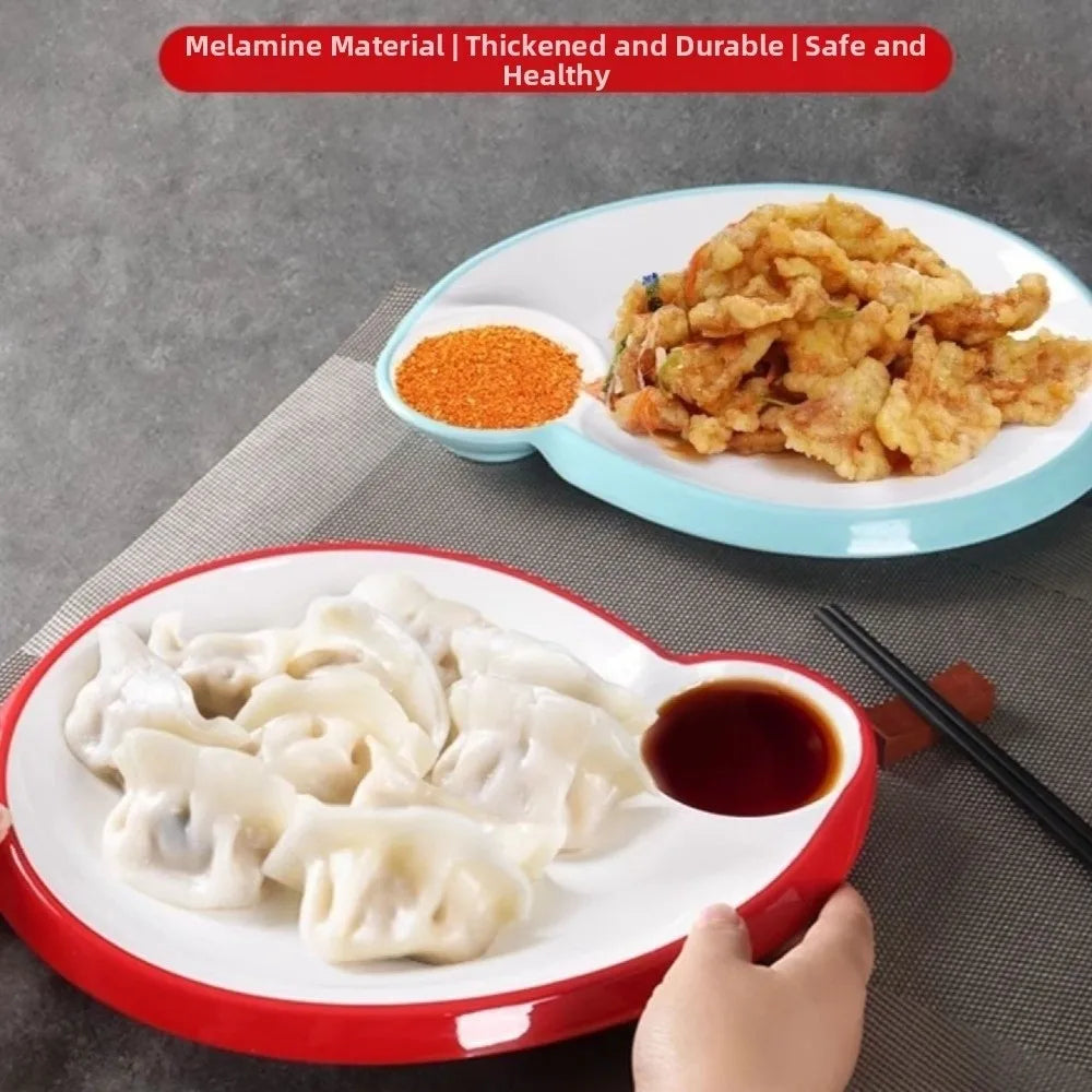 Thickened Melamine Dumpling & Sushi Plate (24cm) – Drop-Resistant Serving Tray with Sauce Compartment