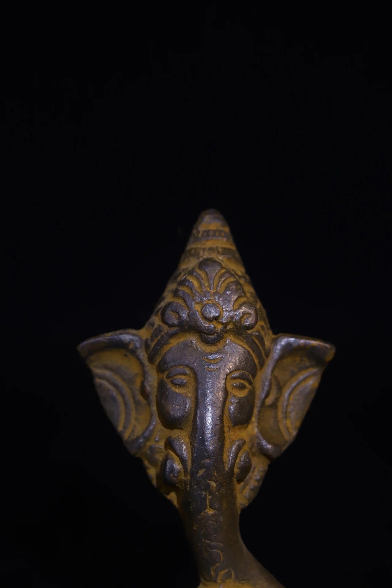 Tibetan Bronze Cinnabar Ganesha Elephant-Head Amulet (3")