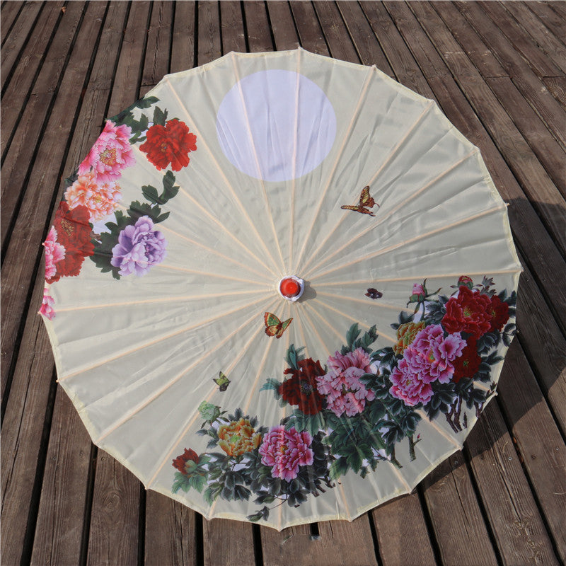 Chinese Style Silk Print Bamboo Umbrella