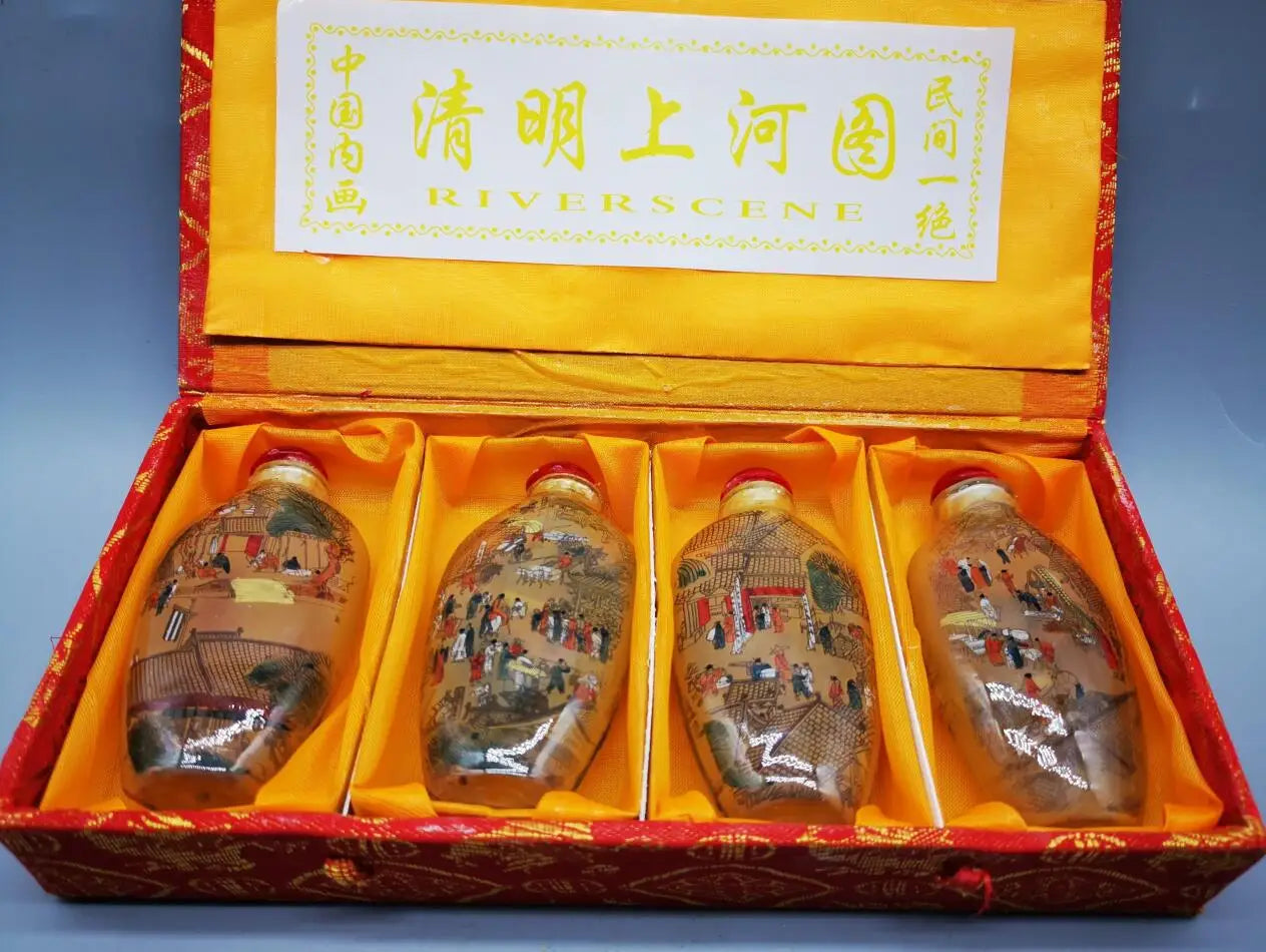 Innenbemalte Schnupftabakfläschchen zum Qingming-Fest – Vierteiliges Set mit Box