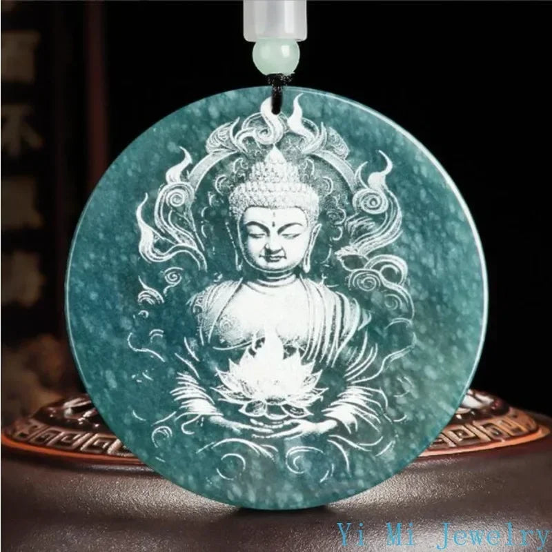 Natural A-grade Jade Pendant Shadow Sculpture Buddha Statue Guanyin Ice Jade Men's and Women's Hanging Jade Jewelry Necklace