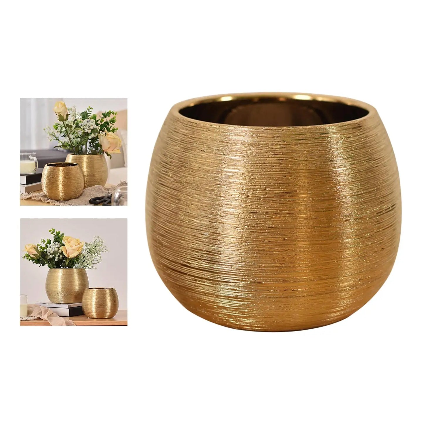 Ceramic Bowl Flowerpot & Houseplant Planter – Tabletop & Office Desk Container