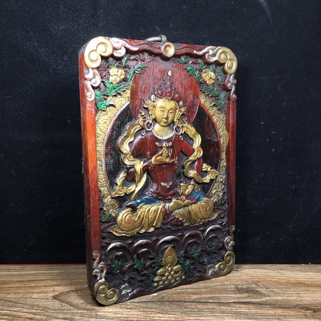 8" Tibetan Thangka – Vajrasattva & Amitabha with Rosewood Frame