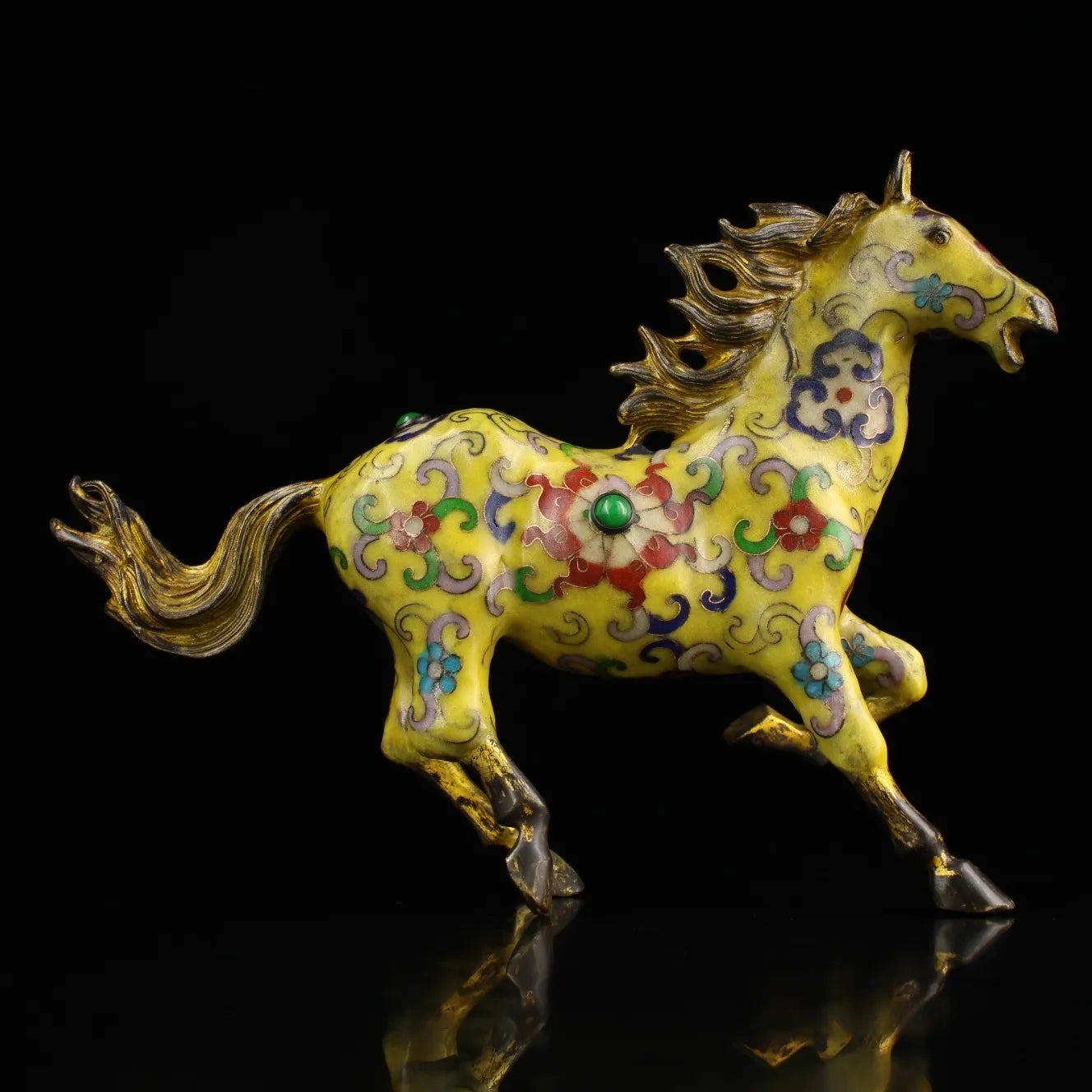 9" Tibetan Temple Collection Old Bronze Cloisonné Zodiac Running Horse