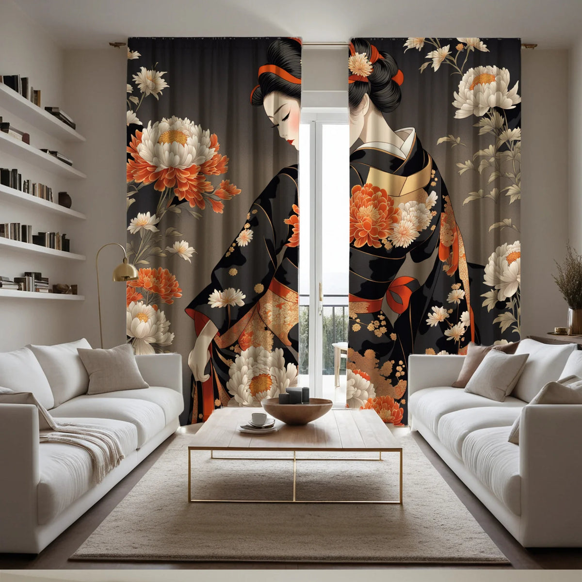 Japanese Geisha & Kimono Art Window Curtains – Traditional Oriental Drapes (2 Panels)
