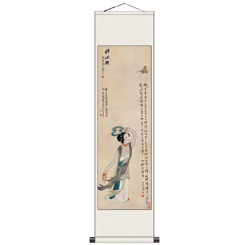 Peach Blossom Double Swallow Decorative Calligraphy and Painting Silk Gift Room Decor Aesthetic Wall Art Home Decor