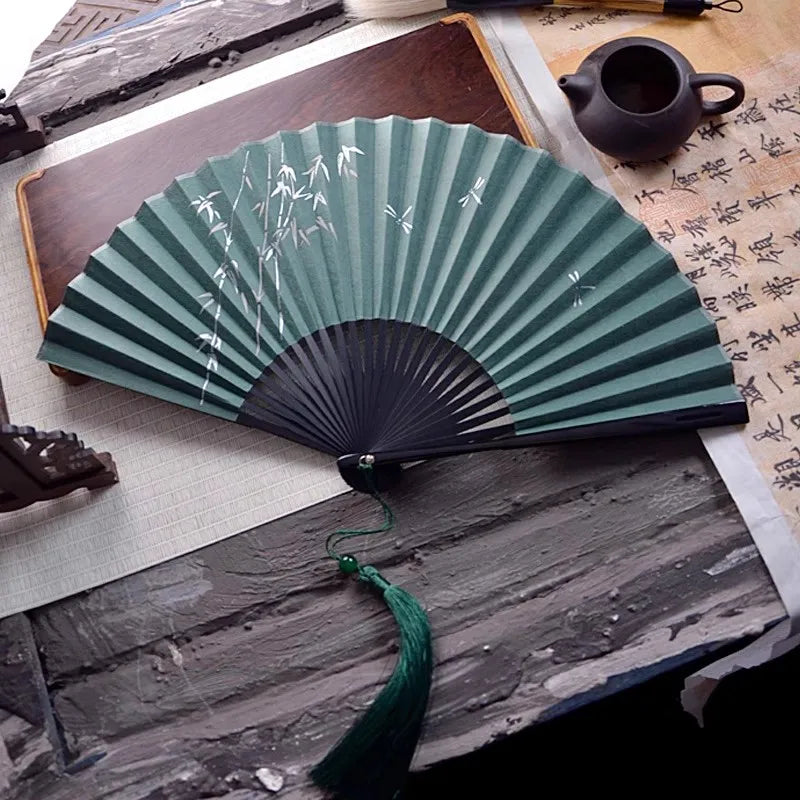 Chinese Silk Folding Fan - 7 Inch Handmade Embroidered Vintage Fan For Women/Men Hanfu & Qipao Accessory Traditional Bamboo