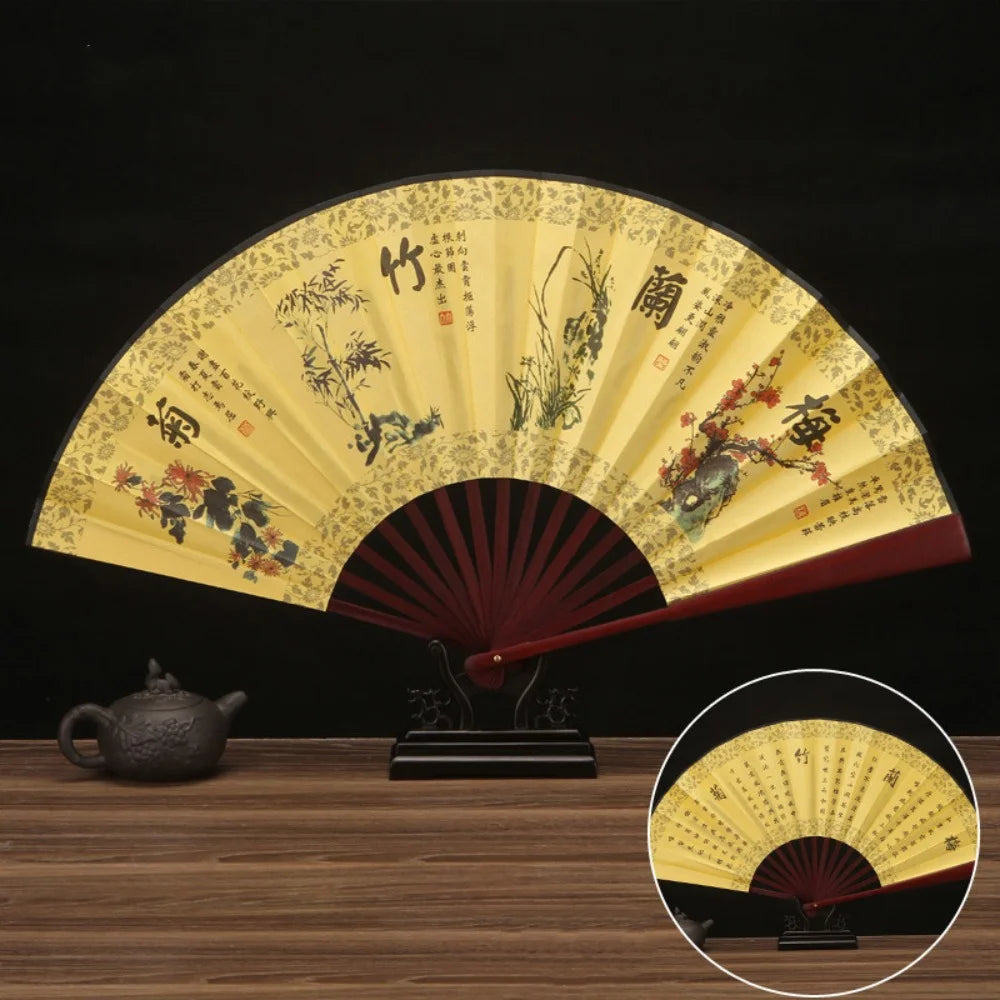 33.33CM Chinesischer Faltfächer im Vintage-Stil, Holzgriff, klassischer Party-Tanz-Handfächer, Sommer-Kühlfächer für Herren und Damen
