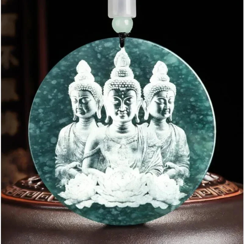 Natural A-grade Jade Pendant Shadow Sculpture Buddha Statue Guanyin Ice Jade Men's and Women's Hanging Jade Jewelry Necklace