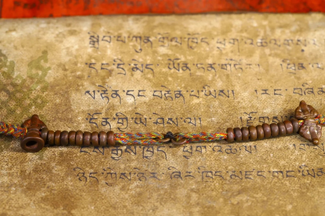 Tibetan Temple Bronze Buddha Beads Bracelet – Dharma Counter & Amulet (6")