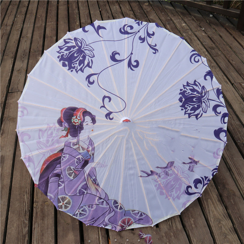 Chinese Style Silk Print Bamboo Umbrella