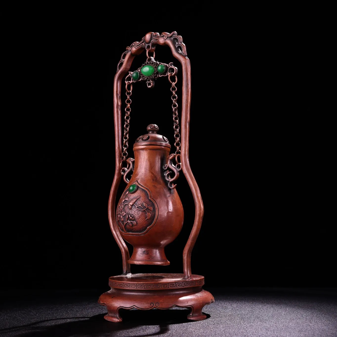 10" Purple Bronze Magpie & Plum Blossom Hanging Incense Burner
