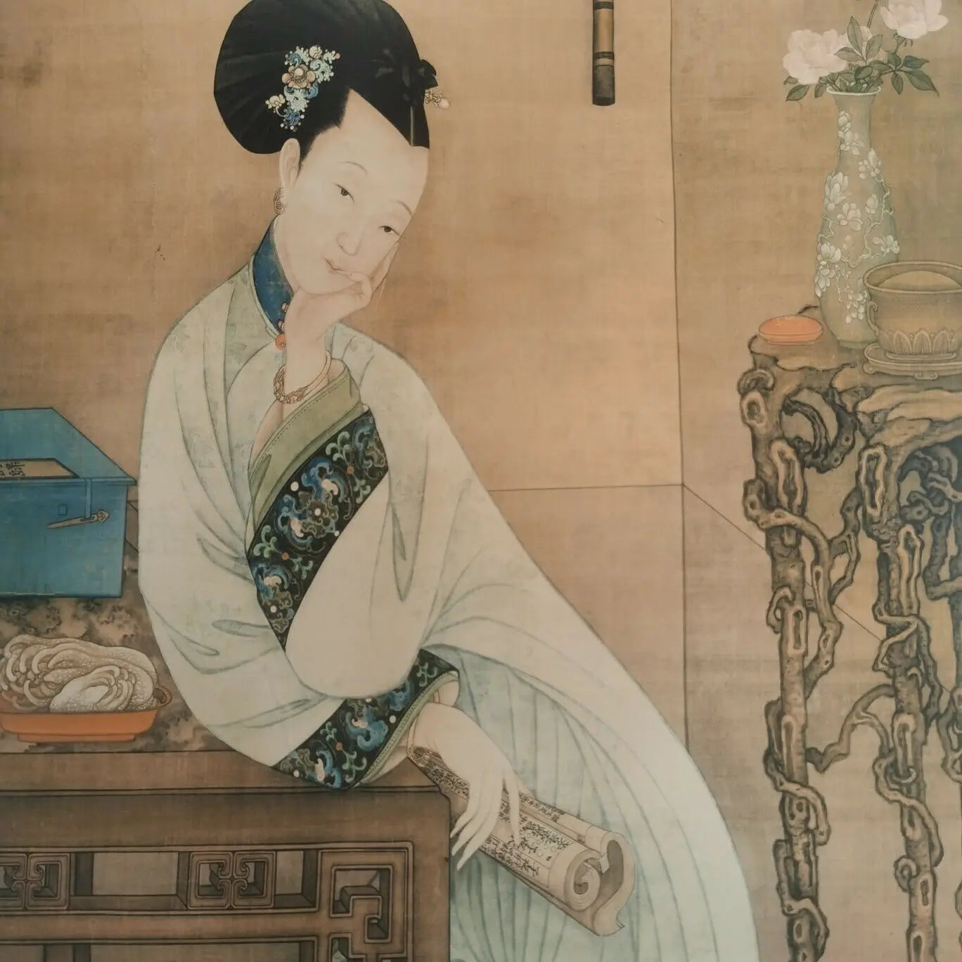 Vintage Chinese Scroll After Leng Mei – Rice Paper “Ladies” Painting