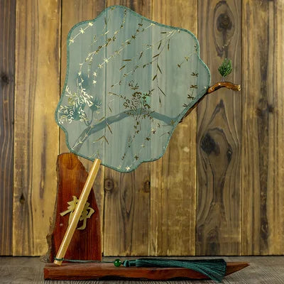 Translucent Silk Chinese Round Hand Fan, Floral, Unisex
