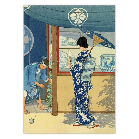 Blau und weiß Ai to shiro Elizabeth Keith Vintage Japanisches Kunstposter Ukiyoe Wandkunst Holzschnitt Leinwanddruck Asiatische Wohndekoration