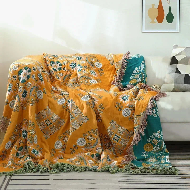 Japanese Woven Cotton Gauze Blanket – Multifunctional Sofa Throw & Bedspread