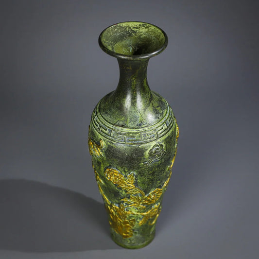 8" Tibetan Temple Brass Bat & Plum Blossom Vase