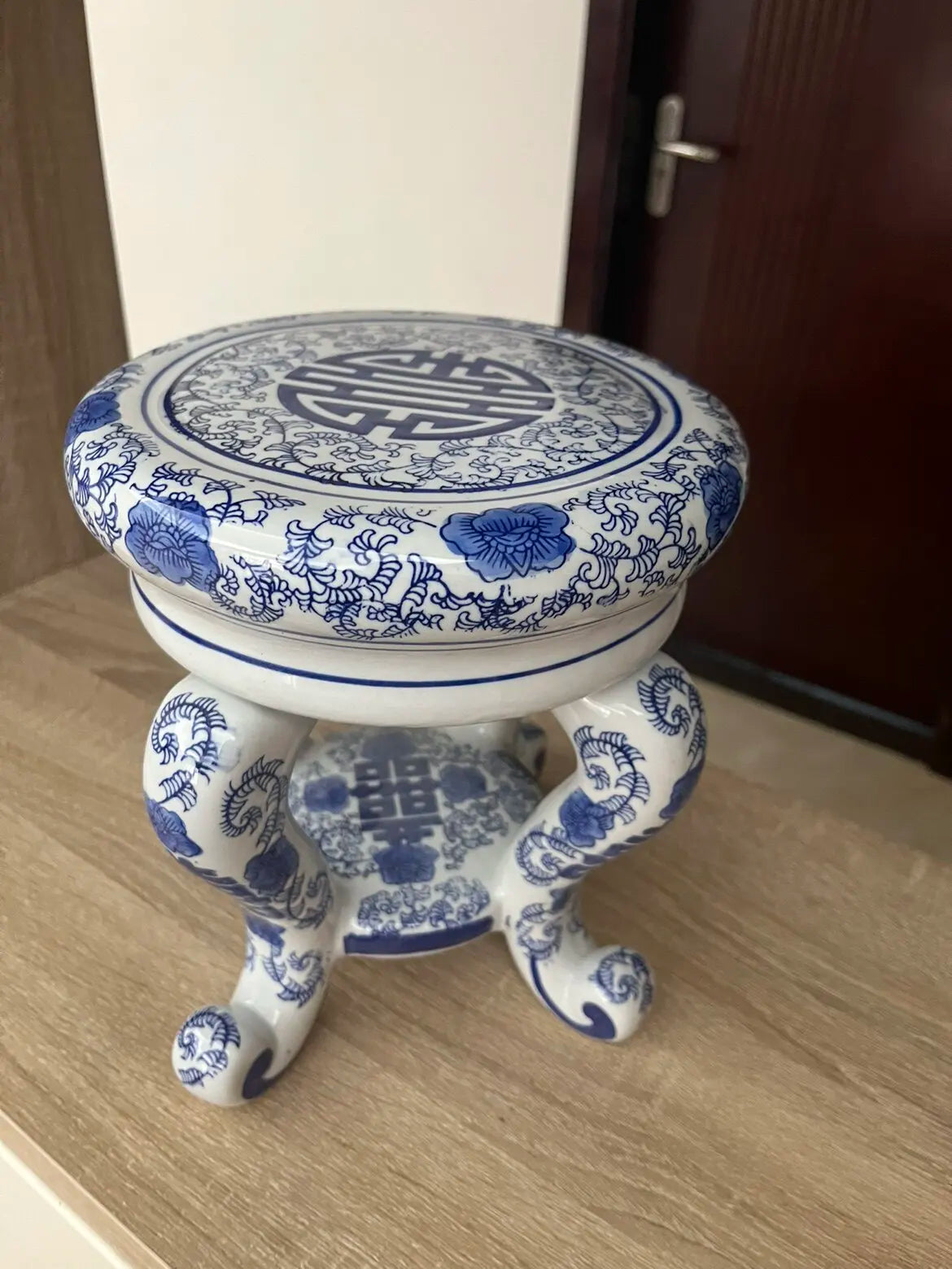 Classical Blue & White Porcelain Four-Legged Stool | Ceramic Pedestal & Accent Seat