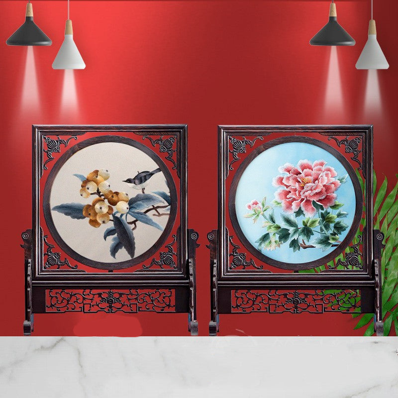 Hand-crafted Double-sided Chinese Embroidery Table Screen