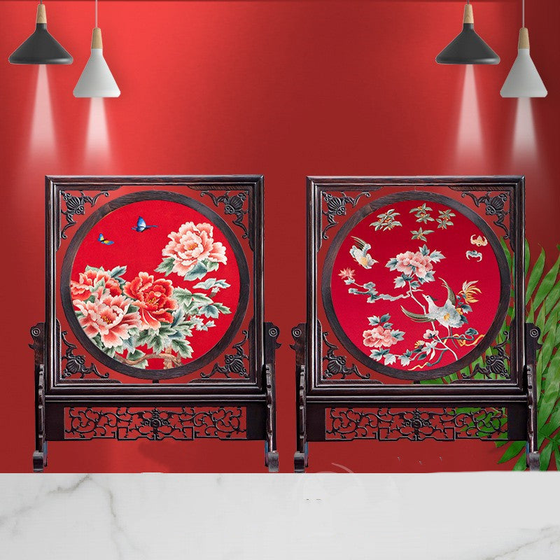 Hand-crafted Double-sided Chinese Embroidery Table Screen