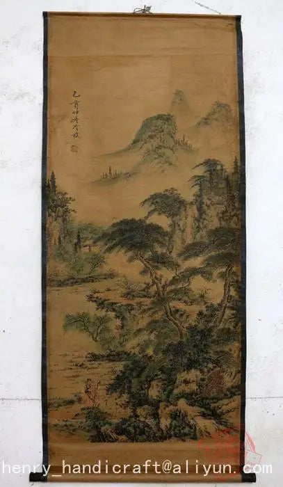 Antique Qing Dynasty Hand-painted Chinese calligraphy painting-Landscape 10