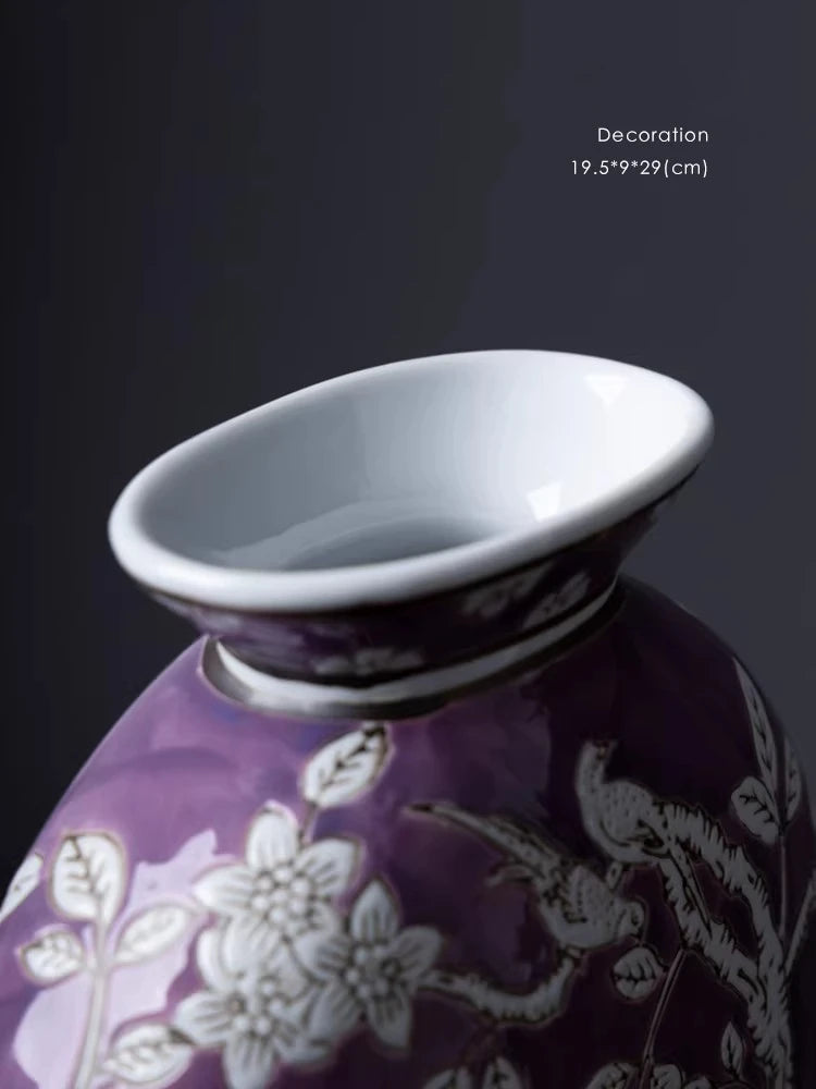 «Nirvana» Phoenix Relieve Jarrón Plano – Nueva Decoración China Asiática para el Hogar