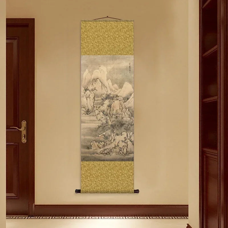 Antique Hanging Paintings Teahouse Scroll Decorative Painting Famous Silk Hanging Paintings Room Decor Aesthetic Wall Art