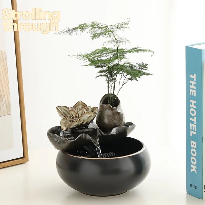 Indoor Tabletop Waterfall Fountain Wealth Attracting for Office Desk Water Fountain Decorative Lightweight