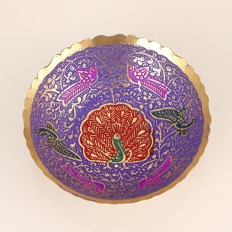Nepalese & Tibetan Peacock Decorative Bowl – Colorful Mosaic Candy Dish, Fruit Plate & Altar Bowl