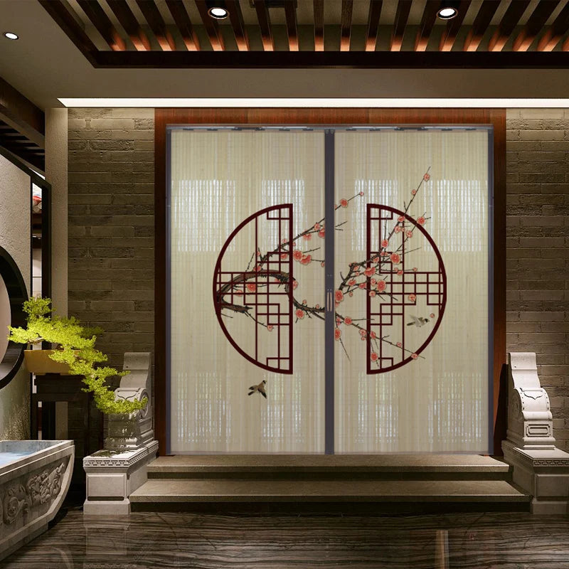 Partición deslizante de bambú impresa para puerta, biombo tradicional chino japonés, cortina deslizante, puerta para uso doméstico, divisor de ambientes, pantalla plegable