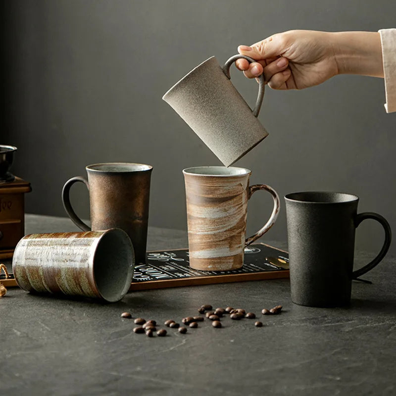 Japanese Vintage Coarse Pottery Mug – Large-Capacity Stoneware Coffee & Teacup