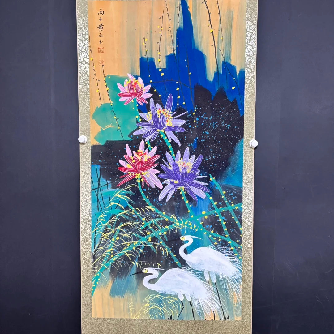 Original Hand-Painted Zhongtang Painting by Wang Yongyu – Authentic Flower & Bird Silk Scroll