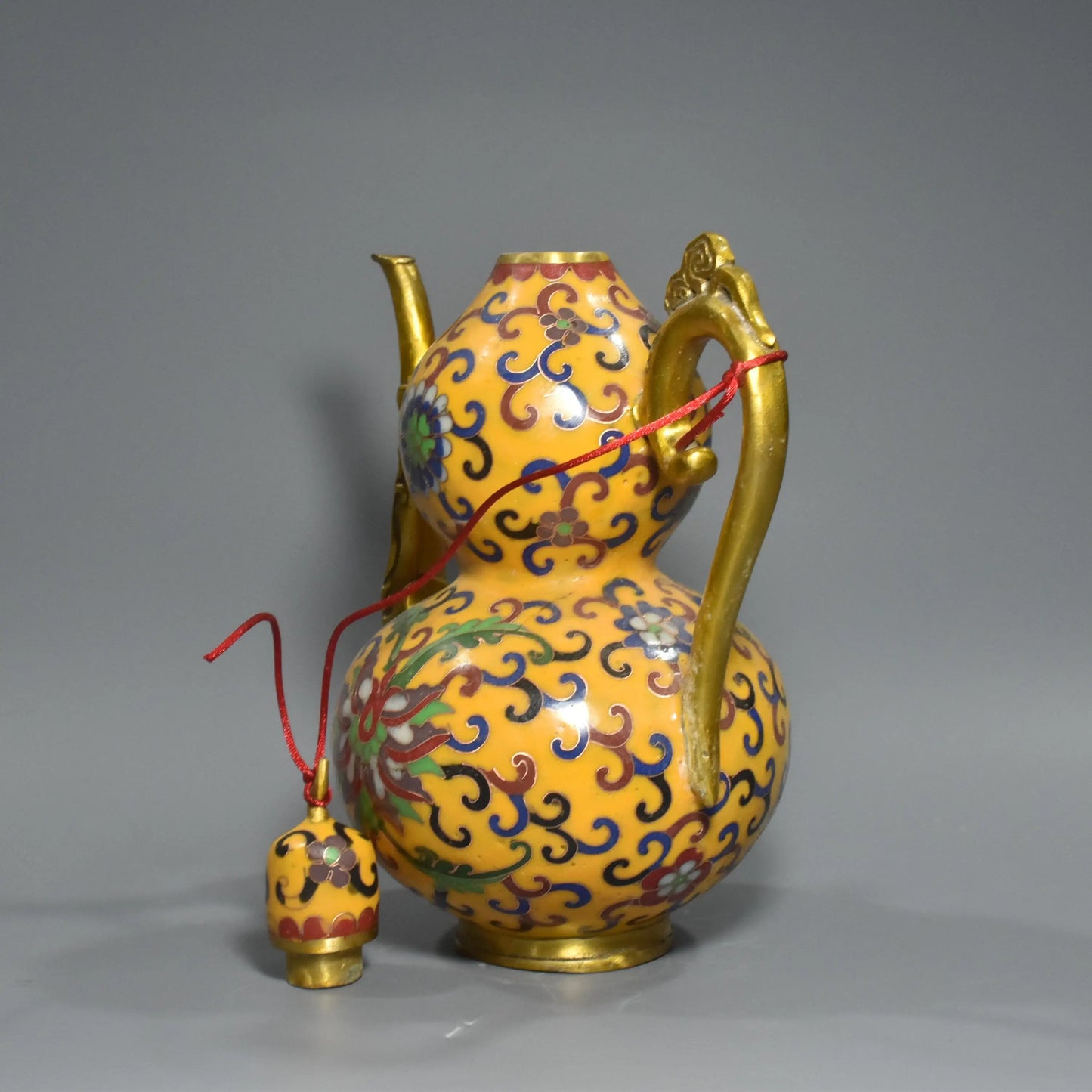 Bronze Cloisonné Floral Gourd Wine Pot – Temple Gourd Vessel