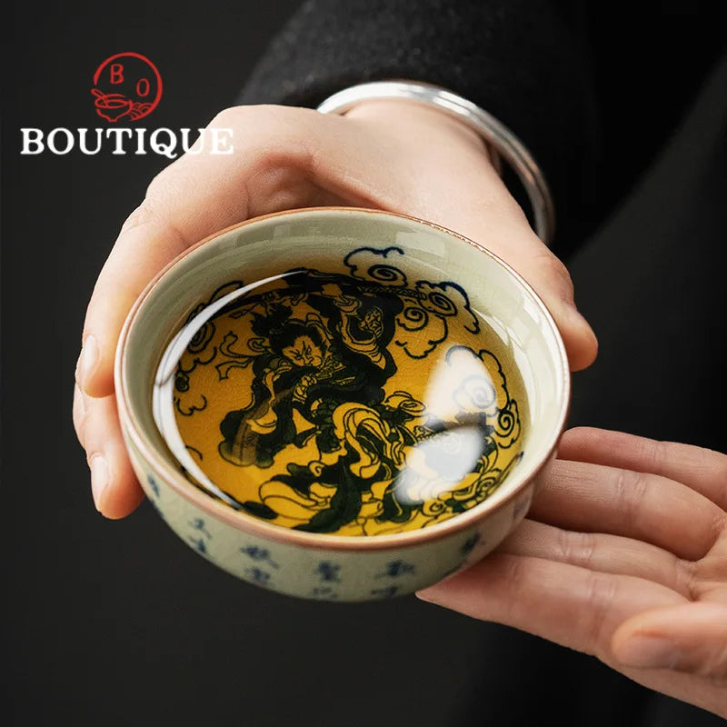 100ml Old Pottery Clay Blue and White Teacup Japanese Master Cups Personal Cup Household Chinese Tea Set Equipment Decoration