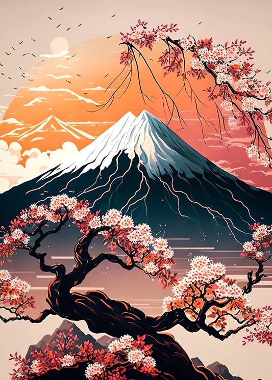 Póster japonés de flor de cerezo, montaña Fuji, puesta de sol, Tokio, lienzo impreso en HD, pintura artística de pared, imágenes, decoración del hogar