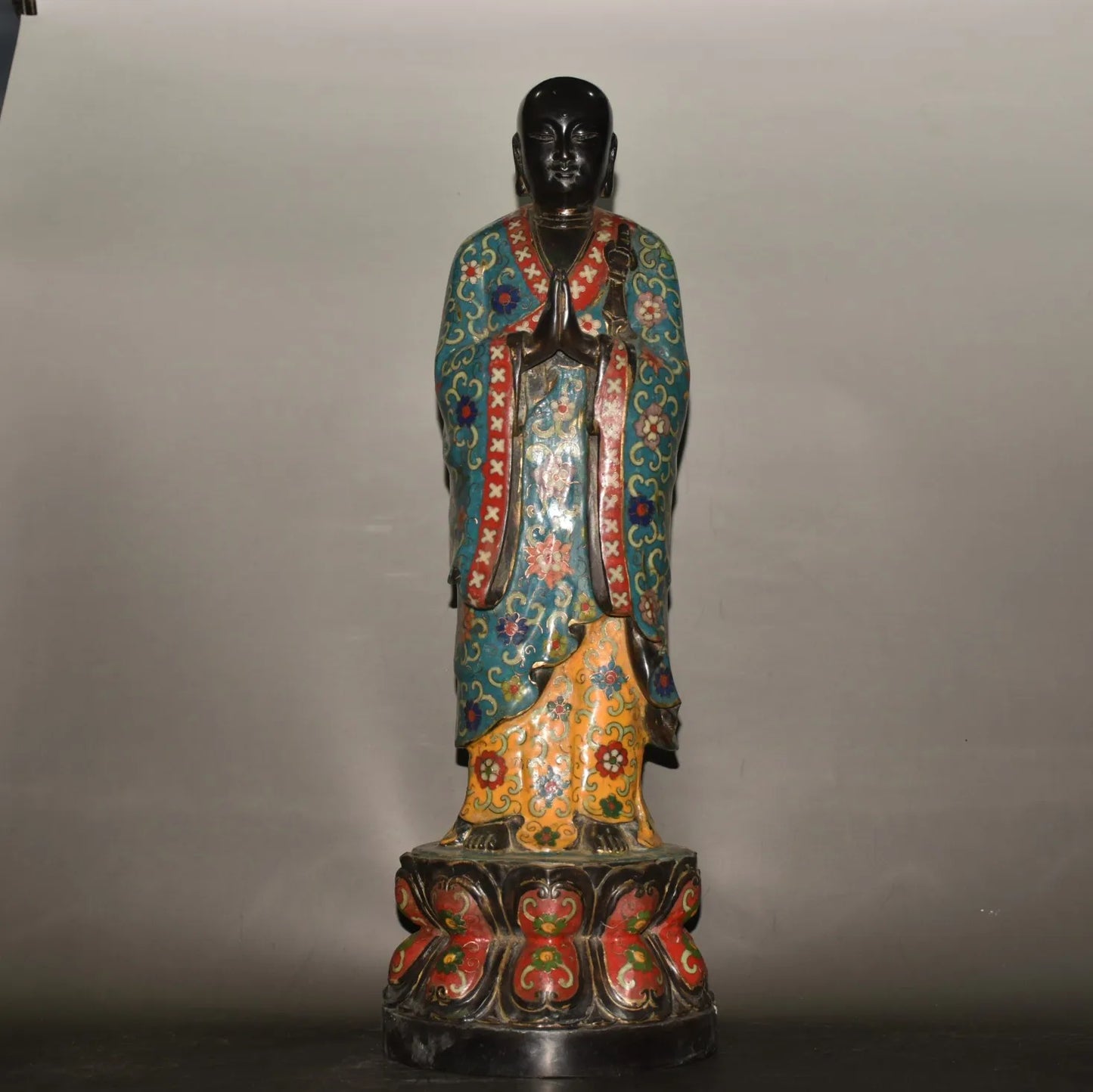 18" Tibetan Temple Collection Bronze Cloisonné Enamel Amitabha & Ksitigarbha Bodhisattva