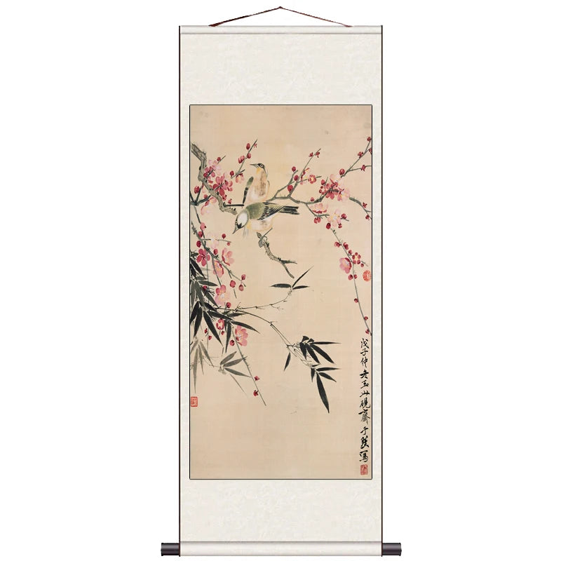 Peach Blossom Double Swallow Decorative Calligraphy and Painting Silk Gift Room Decor Aesthetic Wall Art Home Decor