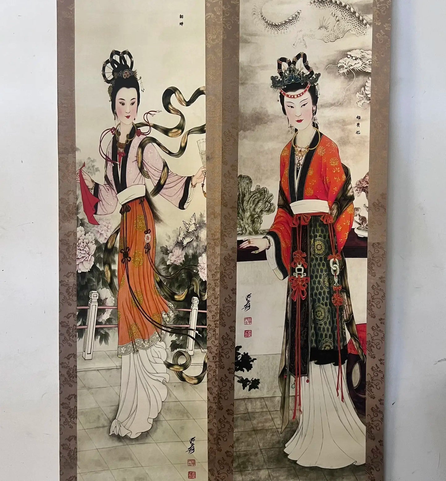 Four Beauties Chinese Portrait Panel Set – Four‑Panel Central Hanging Artwork